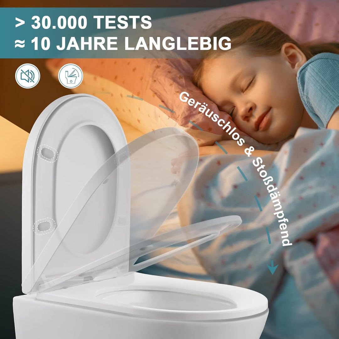 MEEJEE WC Sitz Kurze D Form 430x360mm, Toilettendeckel mit Absenkautomatik, Klodeckel D Form, Soft C