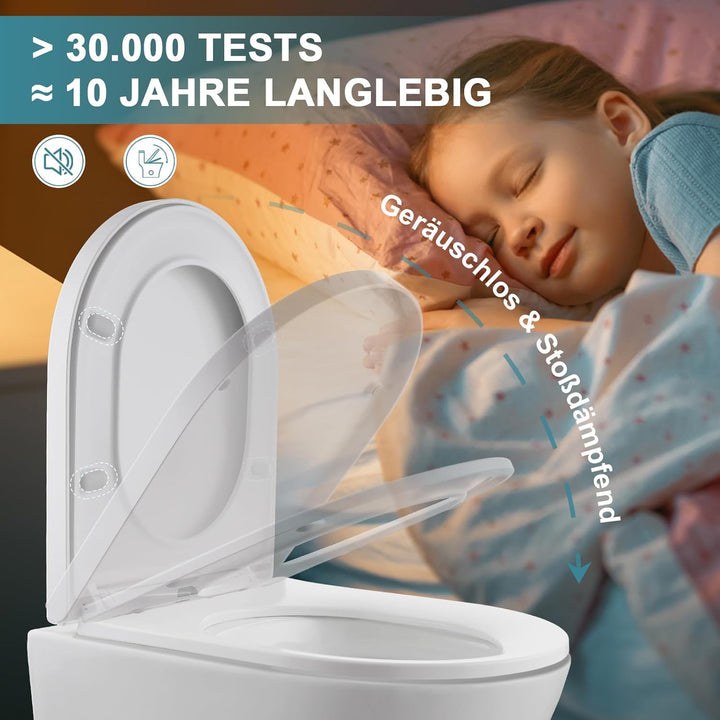 MEEJEE WC Sitz Kurze D Form 430x360mm, Toilettendeckel mit Absenkautomatik, Klodeckel D Form, Soft C