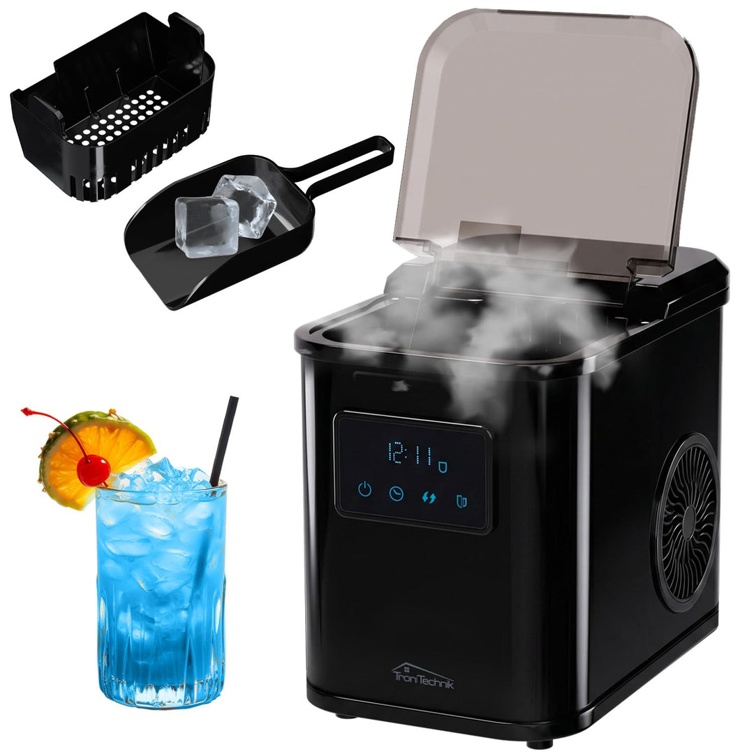 Tronitechnik® EM 03 Eiswürfelmaschine 12 kg/24 h 1,8 l schwarz | Eiswürfelbereiter mit 2 Grössen, Se