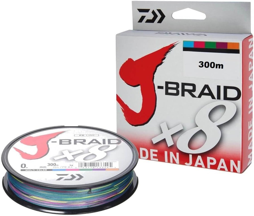 Daiwa J-Braid 8 Braid 300m multicolour - geflochtene Angelschnur Dm: 0,35mm, Dm: 0,35mm