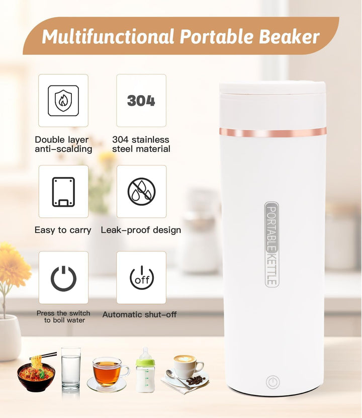 500ML Kleiner Tragbarer Wasserkocher, 3 in 1 Mini Elektrische Wassertasse mit Temperatureinstellung,