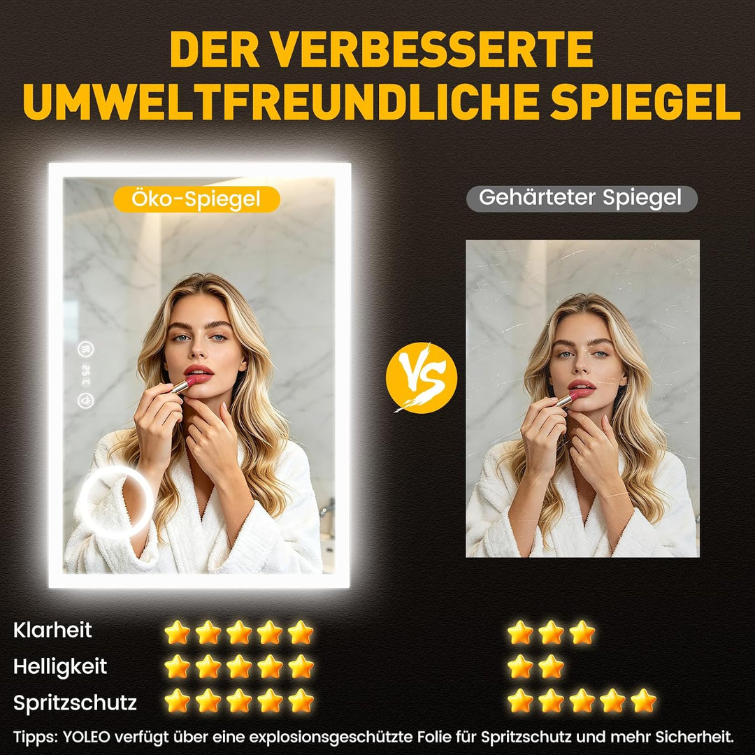 Dripex LED Badspiegel 100x60cm, Badezimmerspiegel mit Uhr und schminkspiegel 60L x 100B cm mit Uhr,