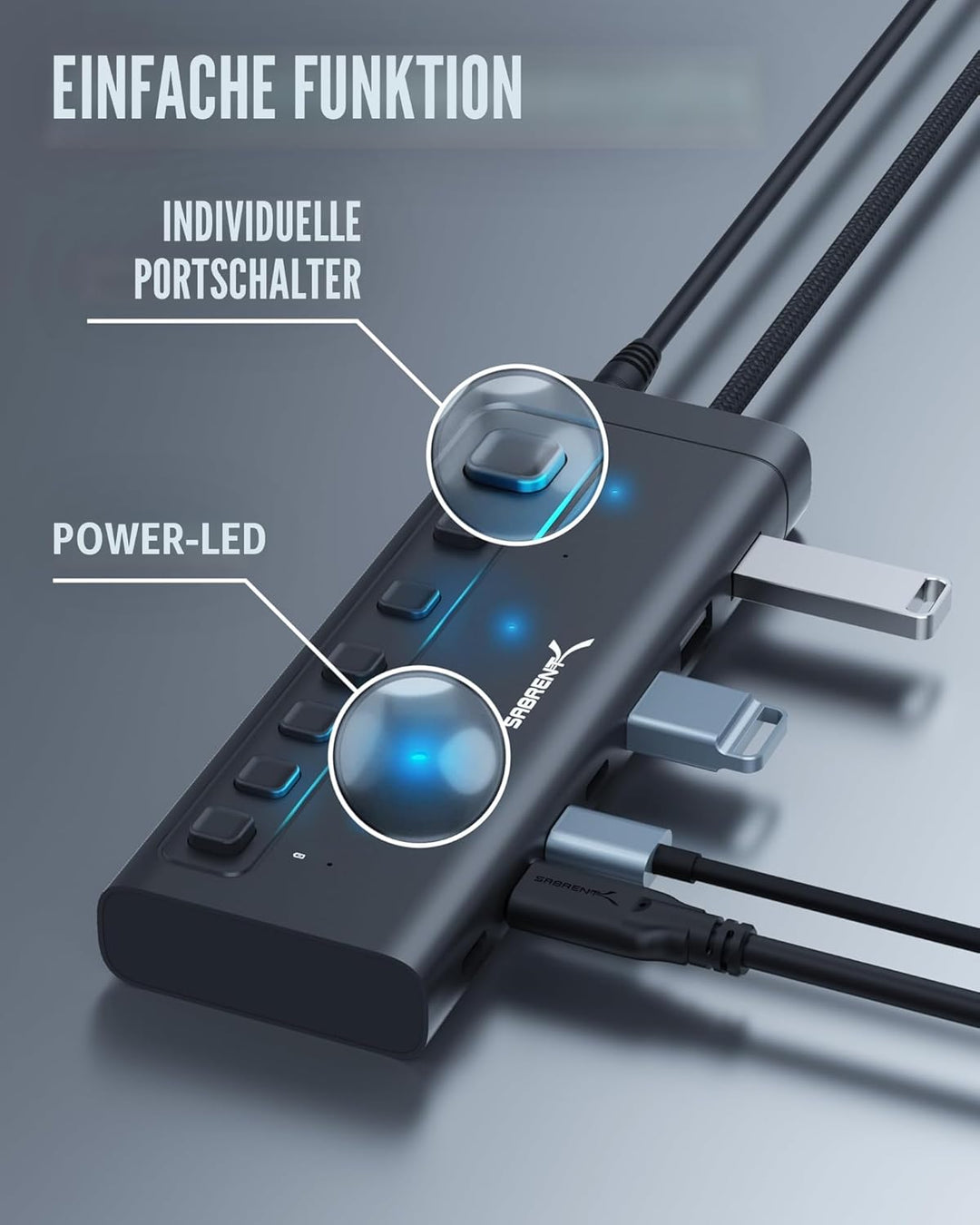 SABRENT USB C Hub 7 Port 48 W mit Schaltern (HB-3A4C) 7 Port 20w Typ C+A, 7 Port 20w Typ C+A