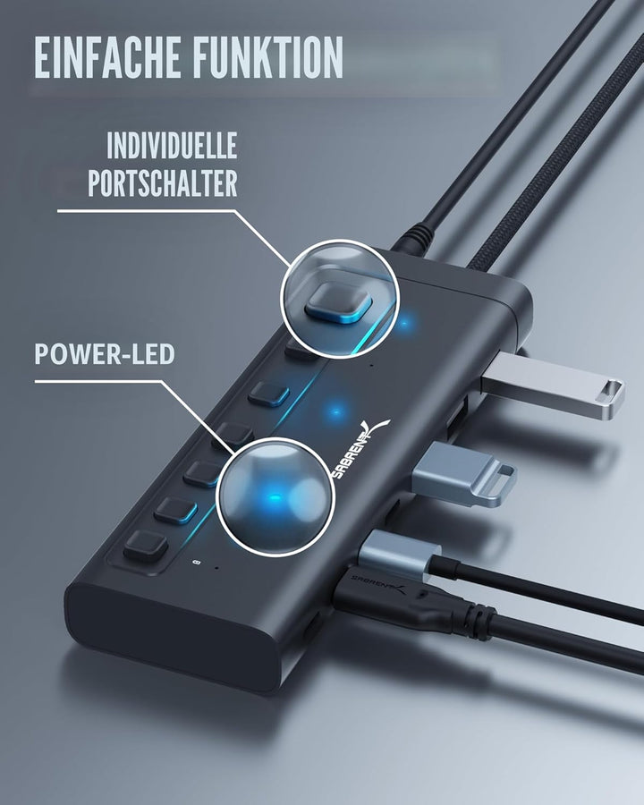 SABRENT USB C Hub 7 Port 48 W mit Schaltern (HB-3A4C) 7 Port 20w Typ C+A, 7 Port 20w Typ C+A