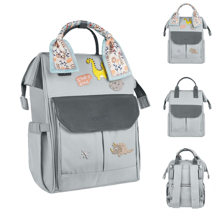 Kikkaboo Wickeltasche Myla Rucksack, Wickeltasche, abnehmbarer Aufkleber Dino Grau, Grau