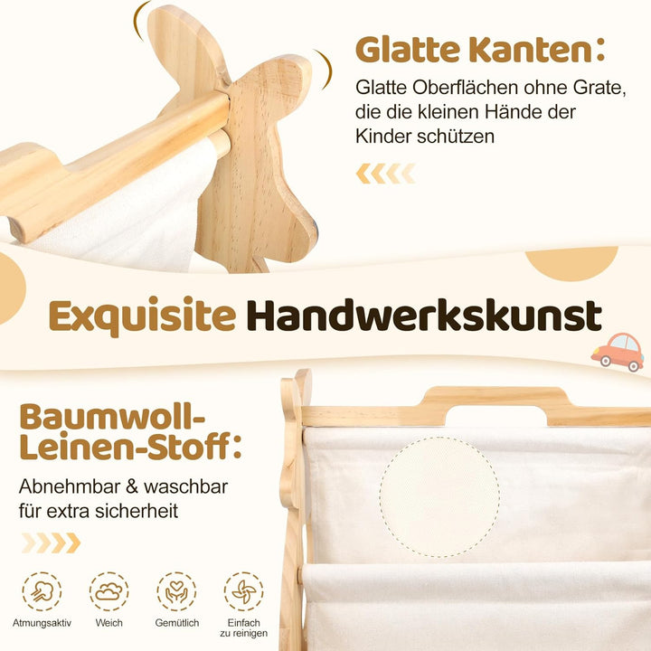 Bücherregal Kinder, Montessori Regal mit Doppelter Seite Holzregal Bücherkiste Tragbar mit Griff Off