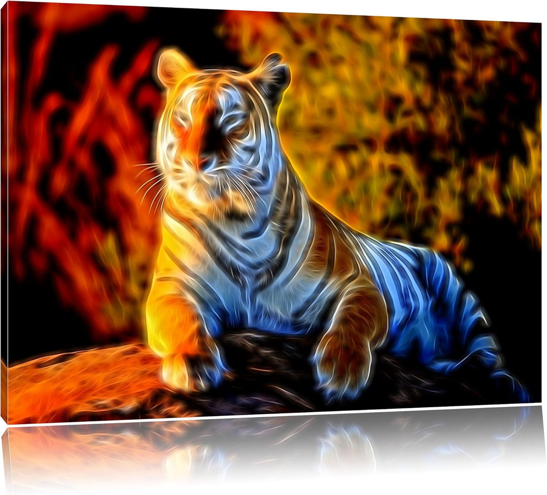 Stolzer Tiger Deluxe Format: 100x70 cm auf Leinwand, XXL riesige Bilder fertig gerahmt mit Keilrahme