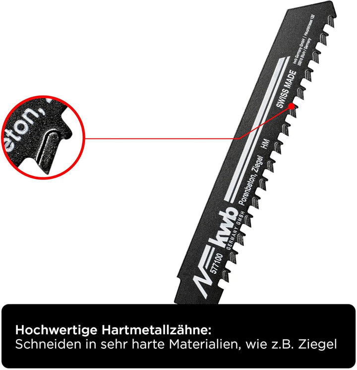 kwb Säbelsägeblätter für Steinbearbeitung, HM Hartmetallzähne, Hochlegierter Stahl, stabile Zahn-Ver