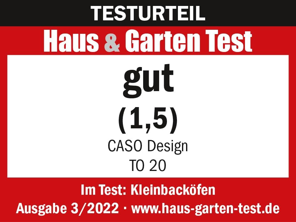 CASO TO 20 - Design Backofen, 5-fach Funktion: Umluft, Drehspiess mit Motor, Oberhitze, Unterhitze,