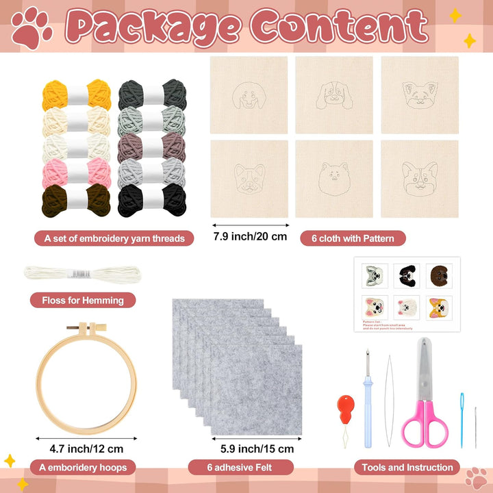 WATINC Punch Needle Untersetzer Kit Punch Needle Untersetzer Kit Hund DIY Handwerk Stickerei Kit Eas