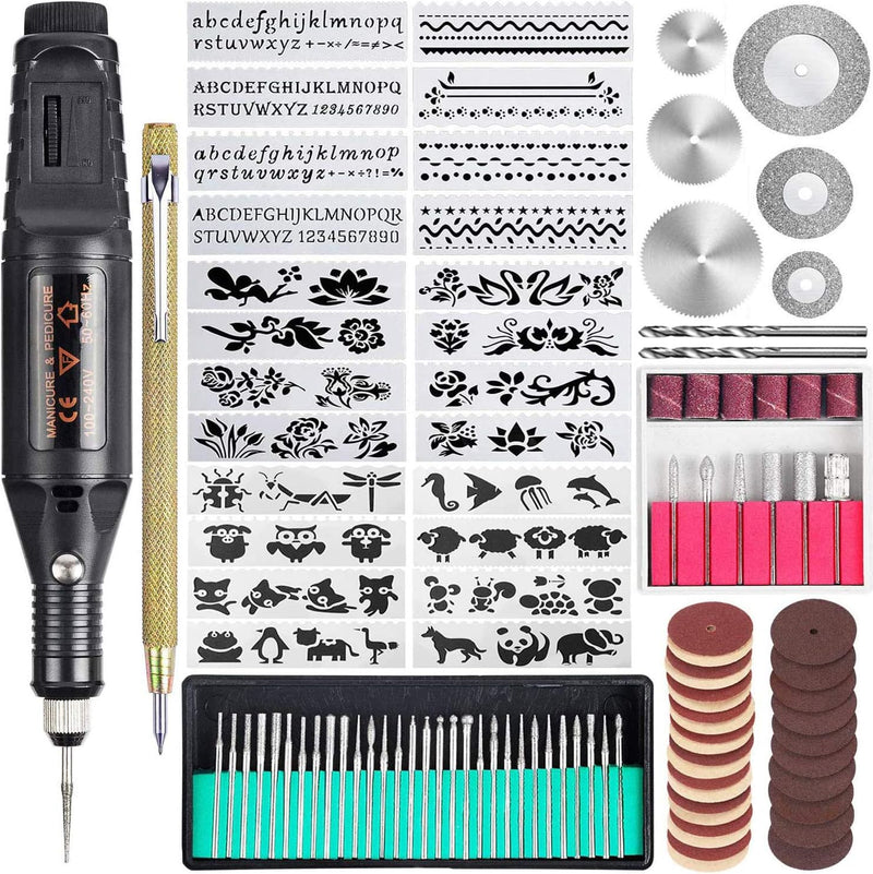 Uolor 108 Pcs Gravierwerkzeugsatz, Multifunktionaler Gravurstift DIY Drehwerkzeug für Schmuck Glas H