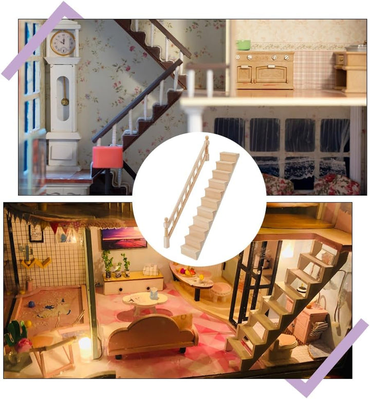 DICOSMETIC 2 Pcs Miniatur Puppenhaus Treppe 1:12 Massstab Holztreppe Miniatur Deko Mit Einfachem Rec