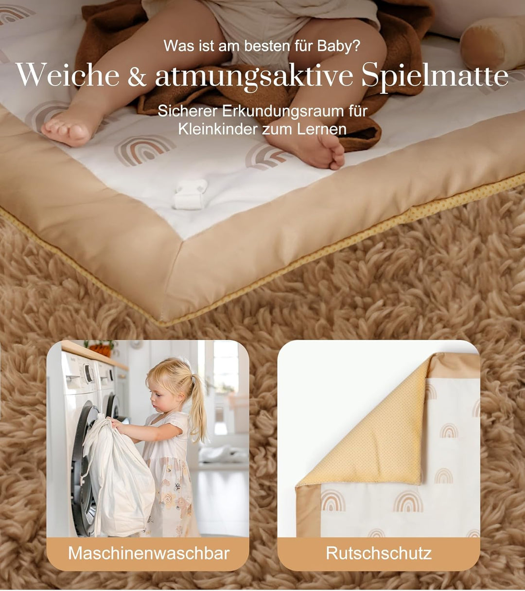 Mallify - Spielmatte für Babys mit Krabbeldecke, 6 abnehmbaren sensorischen Spielzeugen und 12 bunte