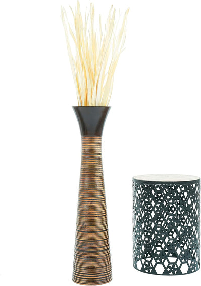 Leewadee Grosse Bodenvase für Dekozweige hohe Standvase Design Holzvase, Holz, 90 cm, braun 90 cm Br