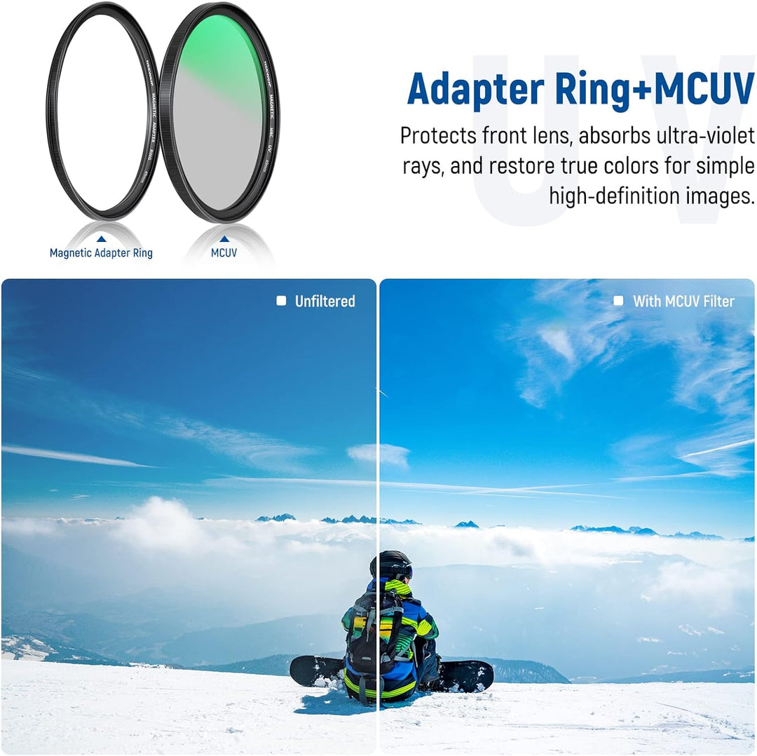 NEEWER 49mm 4 in 1 Magnetisches ND Filter Set mit Graufilter ND1000 Filter +MCUV+CPL+Adapterring 42