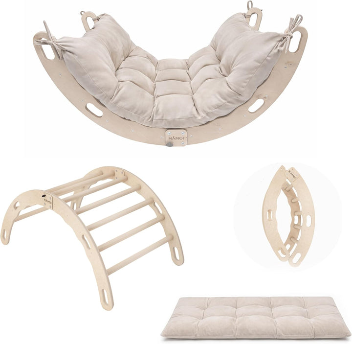 MAMOI® Kletterbogen mit Kissen | Kissen aus Baumwolle | Klettergerüst aus Holz | Kletterdreieck | Ho