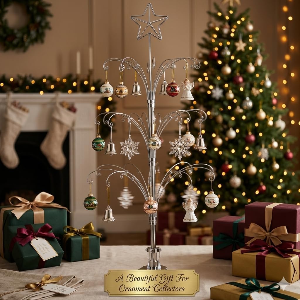 HOHIYA Metall Weihnachten Ornament Display Baum drehbarer Ständer 119,4 cm (Silber) 47"H Rotating St