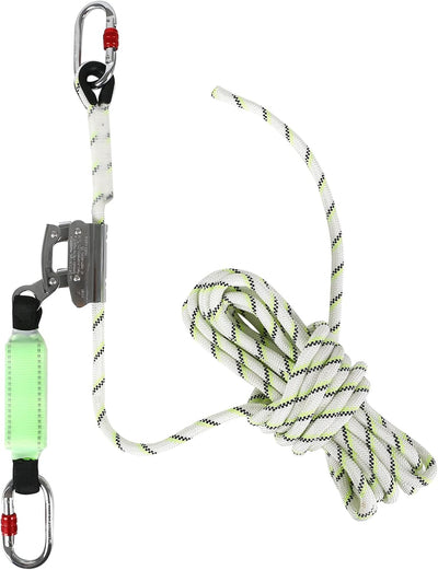 MENAYODA Safety Auffanggerät Mitlaufend auf 12mm Kernmantelseil 10m mit Bandfalldämpfer, PSA, Höhens