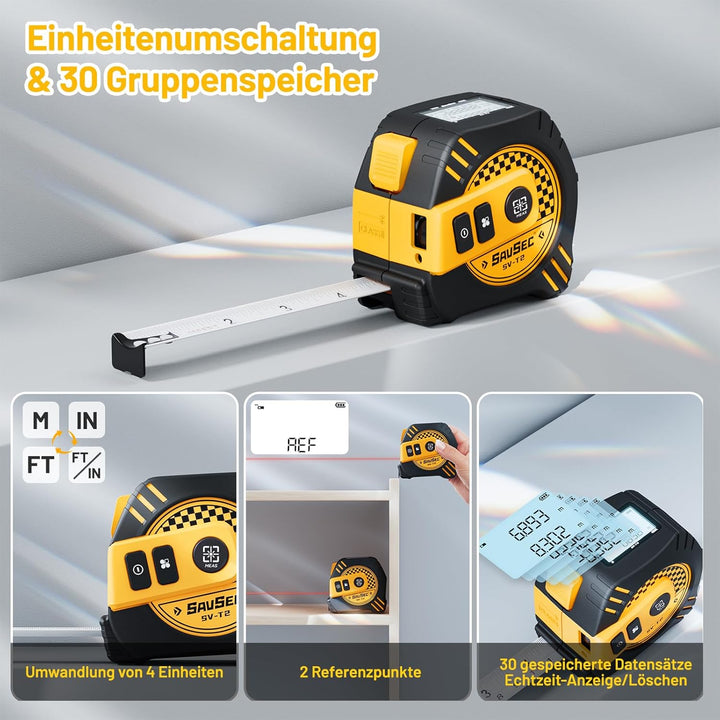 Laser Massband, SAVSEC 2 in 1 40m Laser Entfernungsmesser Digitales Massband mit Laser, Distanzmessg