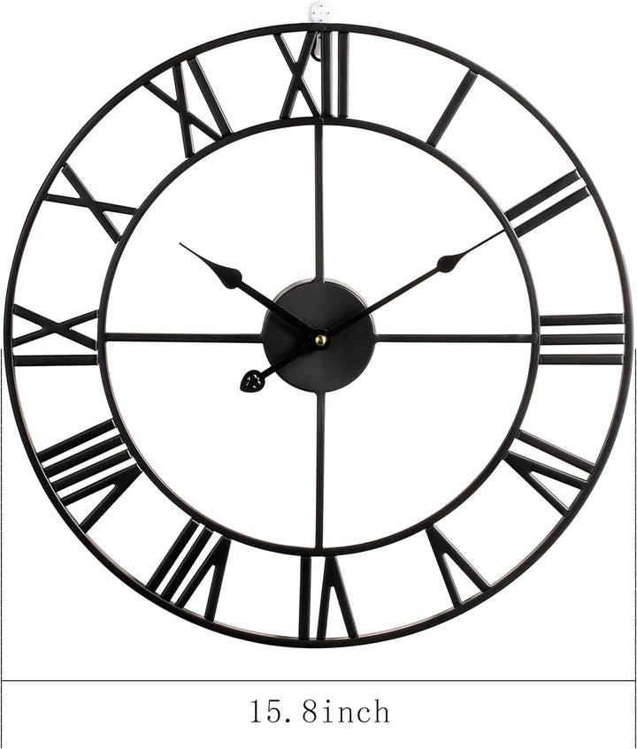 HAITANG Grosse Wanduhr im Vintage-Stil, schwarz rund, Metall geräuschlos Nicht tickend, batteriebetr