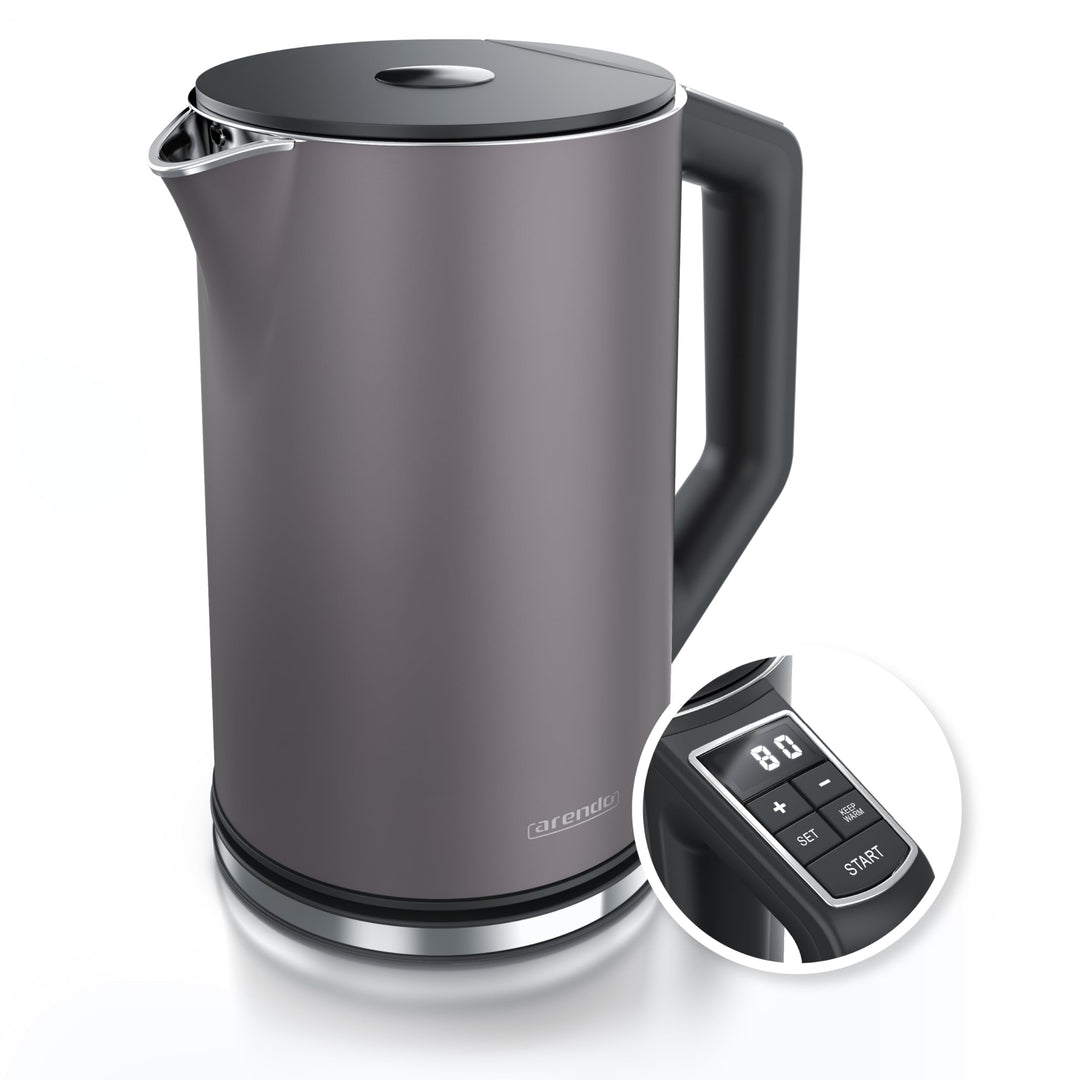 Arendo - Edelstahl Wasserkocher mit Temperatureinstellung 40-100 Grad in 5er Schritten - Doppelwand