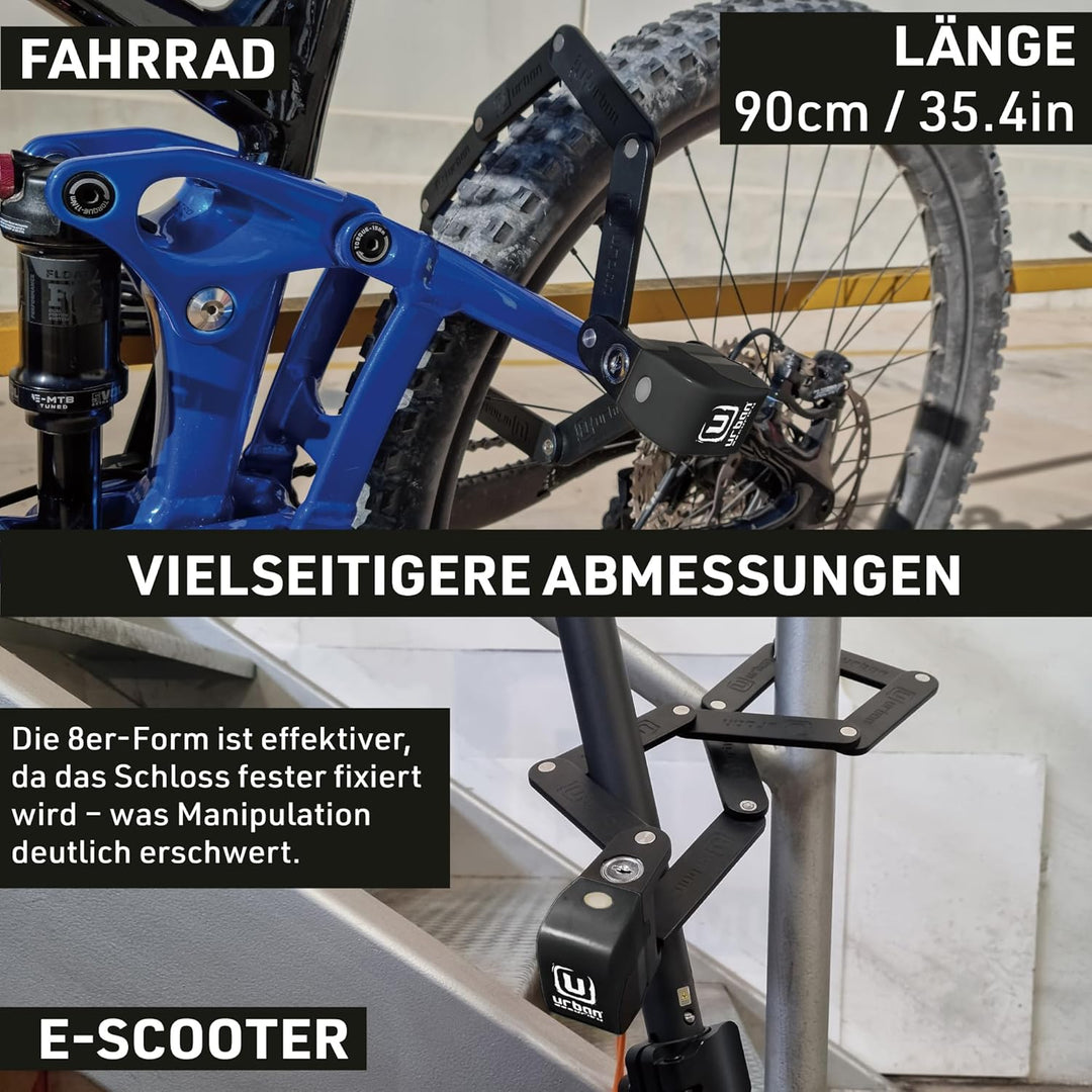 UR476B Innovatives Fahrradschloss mit/ohne Alarm 120dB Hi-Tech, Faltschloss Fahrrad 2-in-1 Hohe Sich