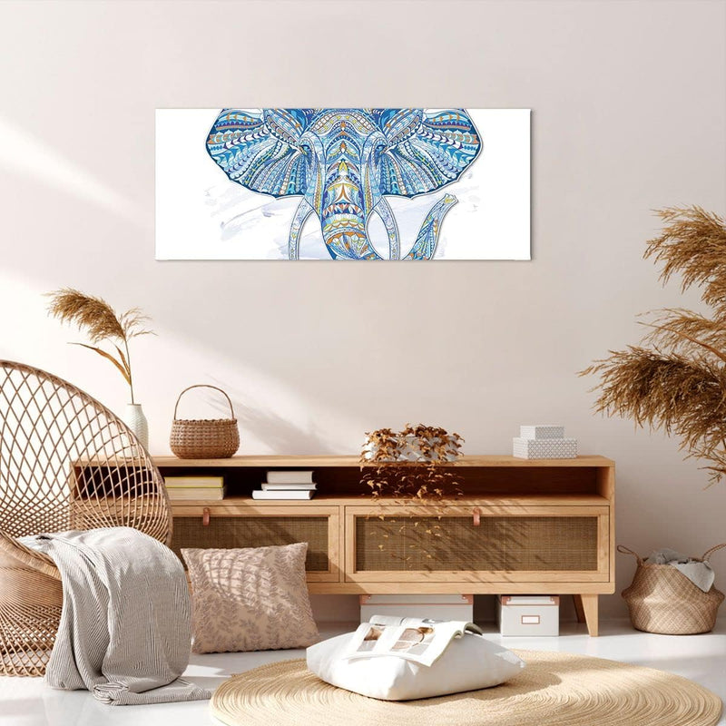 Panorama Bilder auf Leinwand 100x40cm Leinwandbild Elefant Muster Tierwelt Afrika Gross Wanddeko Bil