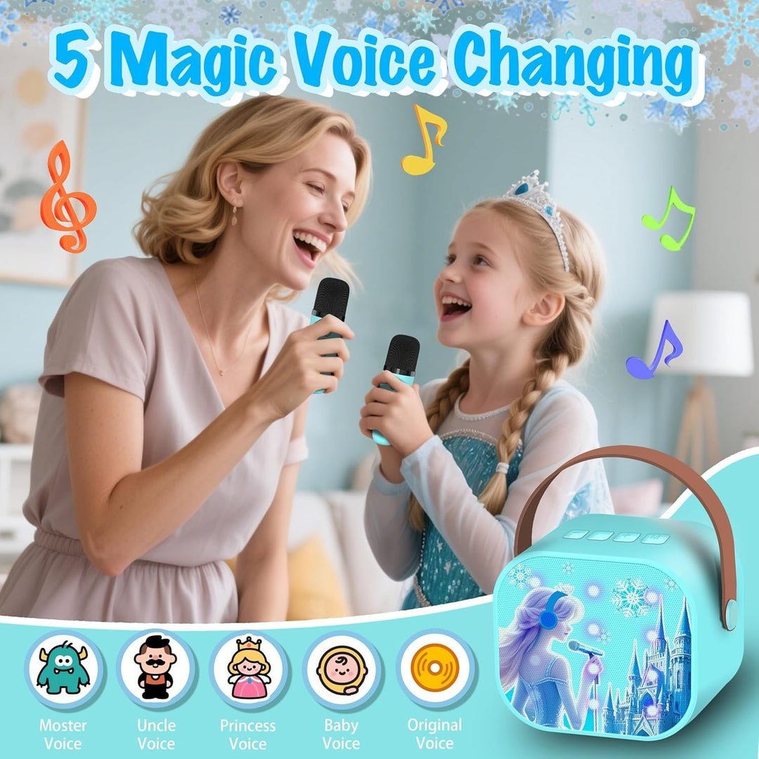 Karaoke Maschine Kinder, Mini Bluetooth Karaoke Anlage mit 2 Mikrofonen für 3 4 5 6 7 8 9 Jahre, Geb