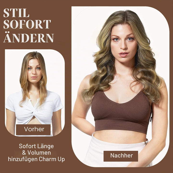 GOO GOO Clip in Extensions Echthaar, 120g 7 Stück 50cm 20 Zoll Walnussbraun bis Aschbraun und Bleich