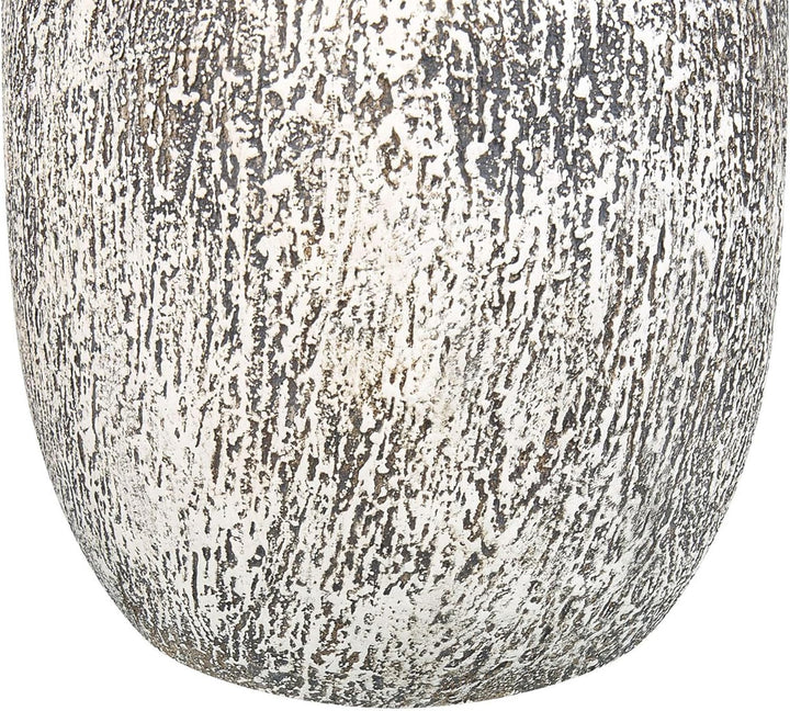 Ovale Blumenvase Terrakotta handgefertigt grau-weiss 36 cm bauchig Modern Vigo