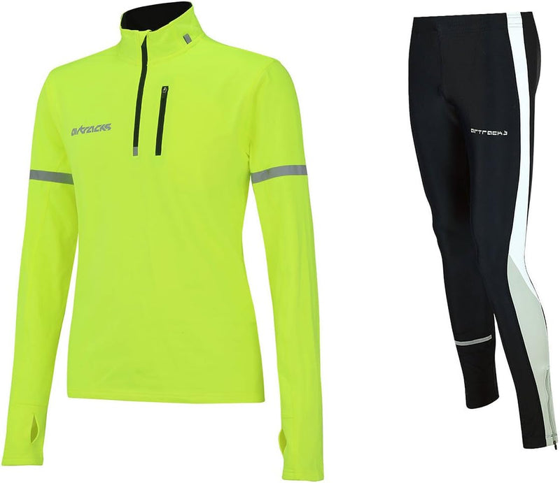 Airtracks Herren Winter Funktions Laufset - Thermo Laufhose Lang + Thermo Laufshirt Langarm Pro - Wa