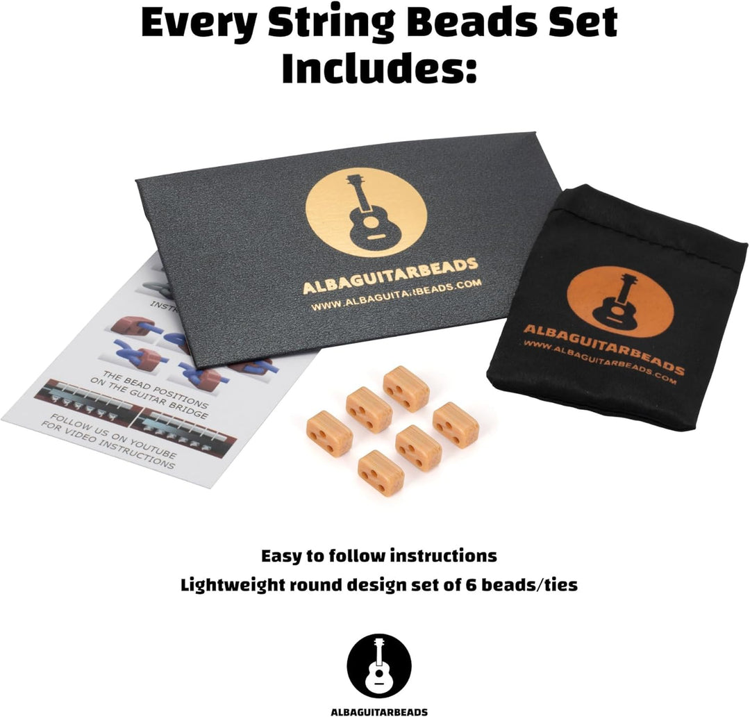Klassische Gitarren Bridge Beads - Helles Holzmuster Tie Blocks für Nylon & Carbon Saiten - Passend