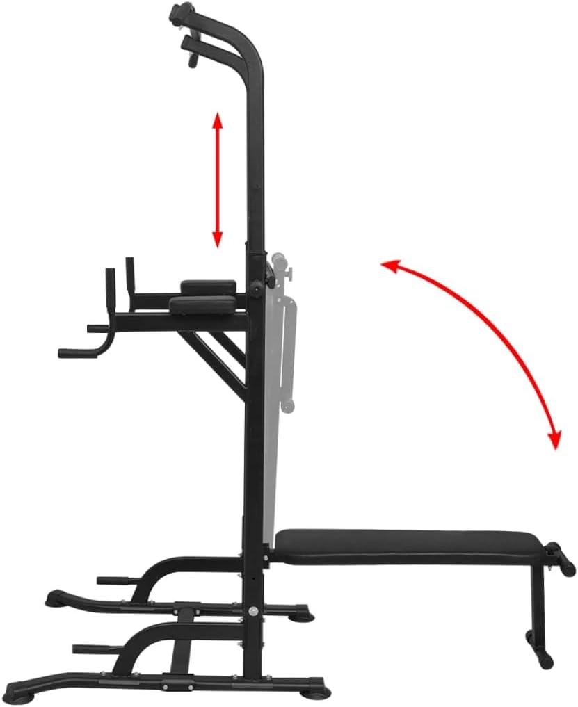 Power Tower mit Sit-Up-Bank, höhenverstellbar 182-235 cm, pulverbeschichteter Stahlrahmen, belastbar