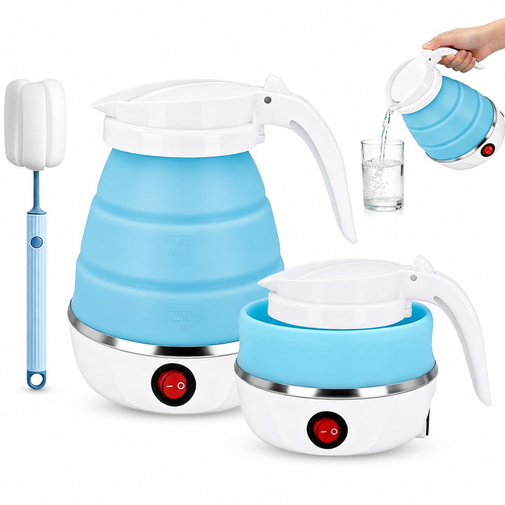 Faltbarer Wasserkessel, 0.6L Wasserkocher Faltbarer, 600W Reisewasserkocher mit Edelstahlboden &amp; Sch