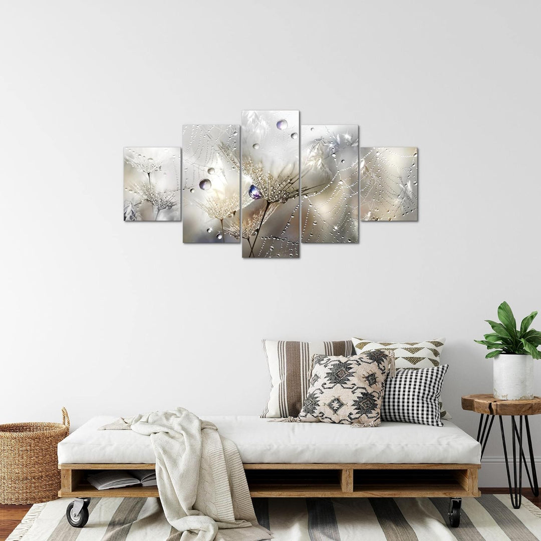 Runa Art Bild Wohnzimmer Schlafzimmer Blumen Pusteblumen 5 Teilig Morgentau Braun Wandbilder auf Vli