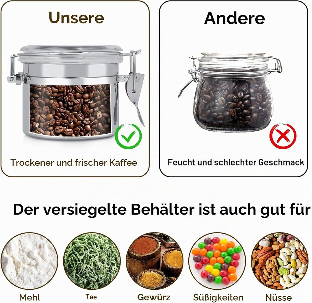 HERCHR Kaffeedose Luftdicht, Teedose Vorratsdose Kaffeebehälter Aus Edelstahl Mit Deckel, Kapazität