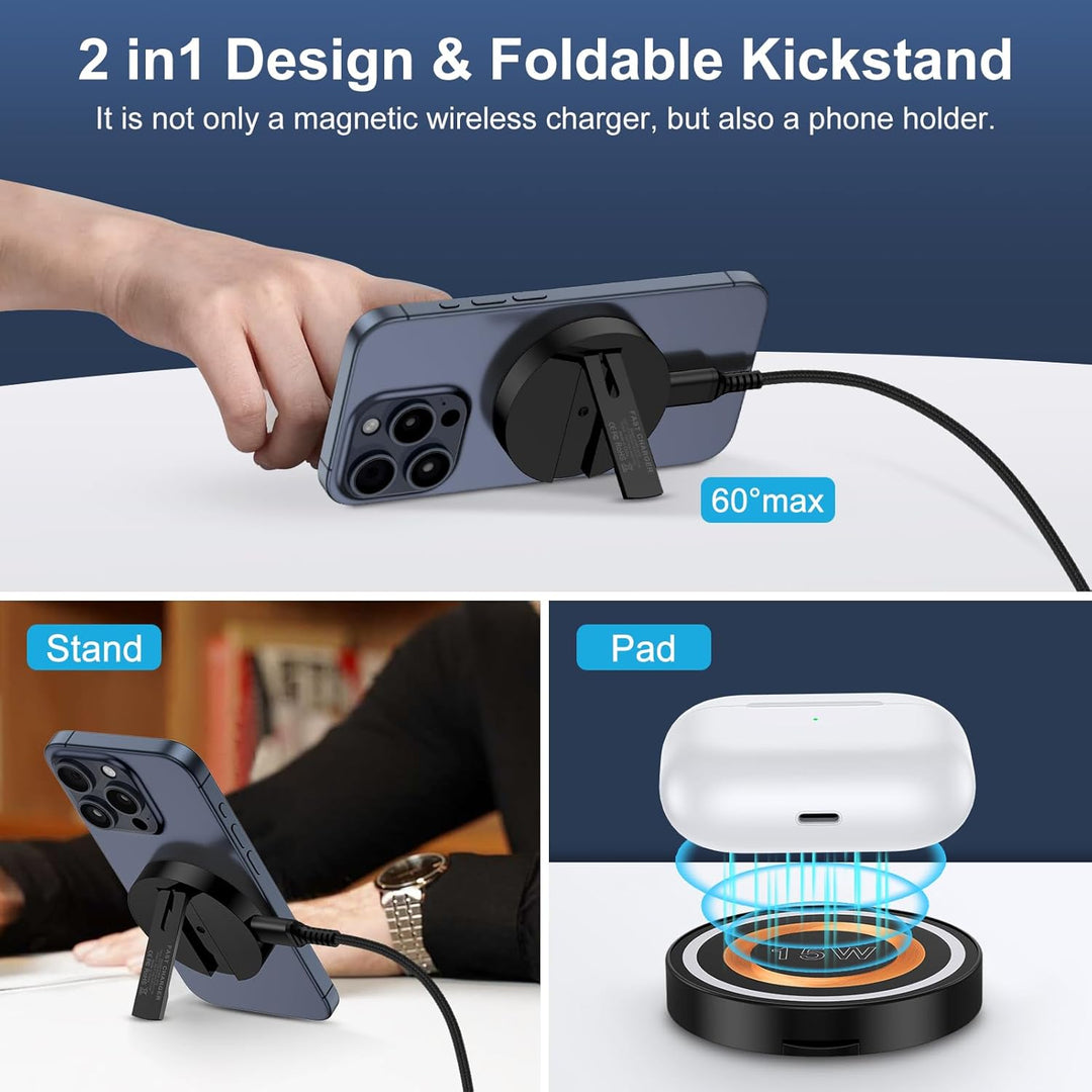Magnetisches Wireless Charger, 15W Magsafe Kabelloses Ladegerät für iPhone 17/16/15/14/13/12, Indukt