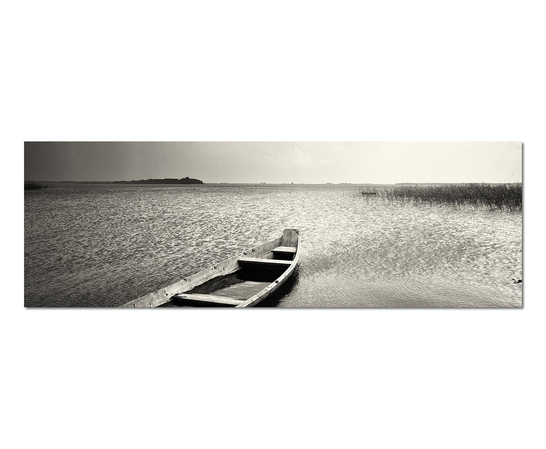 Paul Sinus Art Panoramabild auf Leinwand und Keilrahmen 150x50cm See Boot Kanu schwarz/weiss