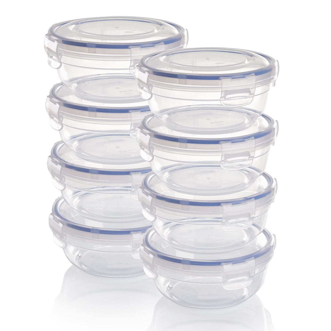 Grizzly Kunststoff Frischhaltedosen Set, 8x Vorratsdosen mit Deckel, flach, rund, stapelbar, bruch-,
