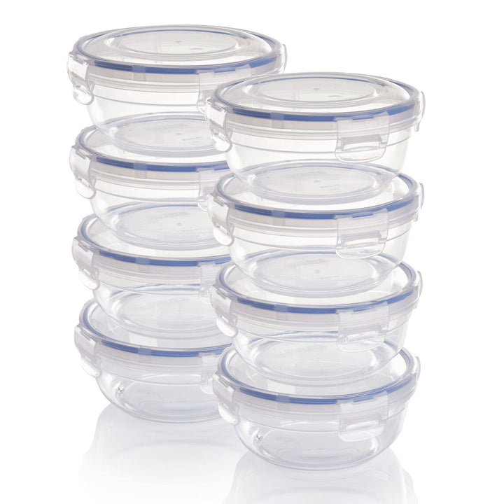 Grizzly Kunststoff Frischhaltedosen Set, 8x Vorratsdosen mit Deckel, flach, rund, stapelbar, bruch-,