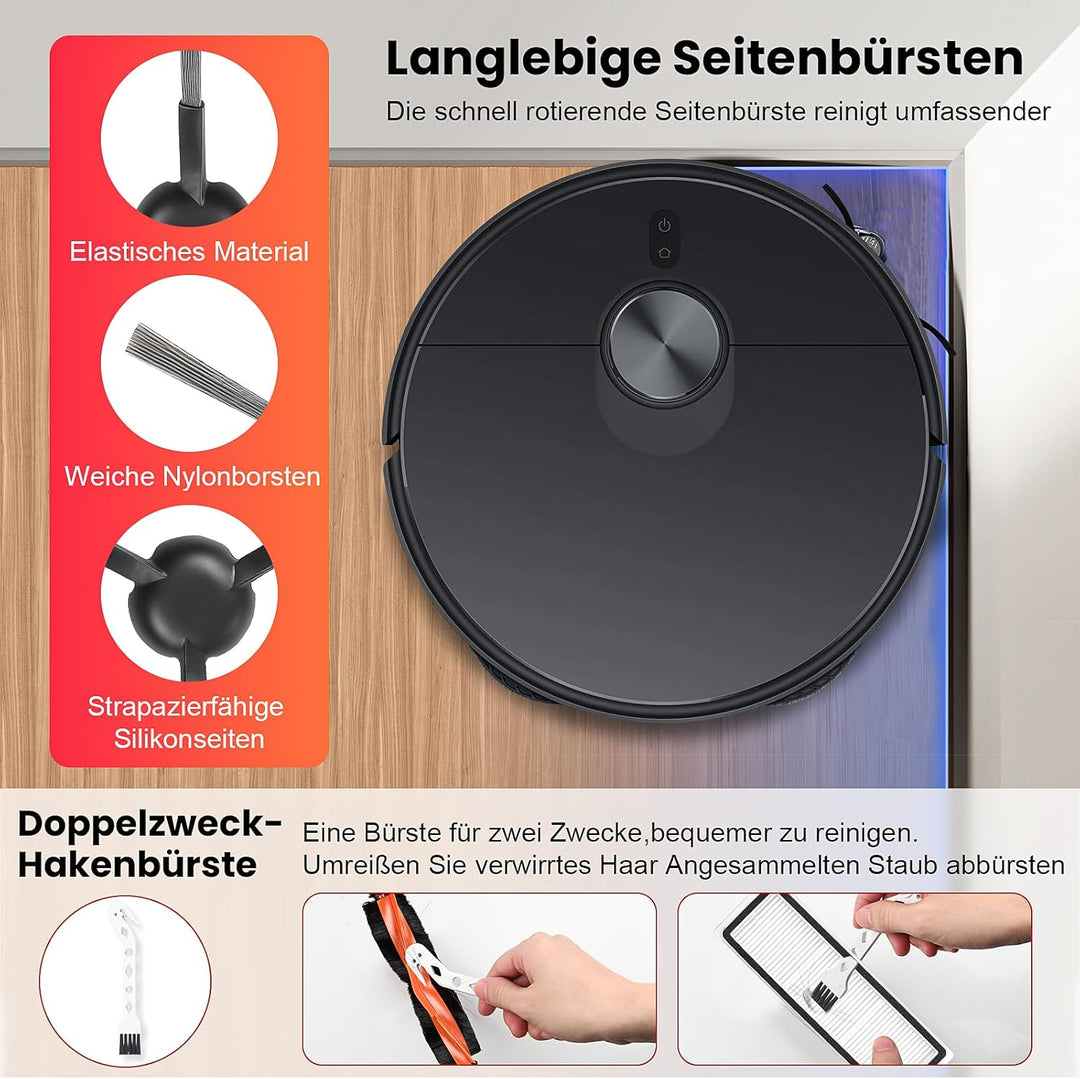 25 Stück Zubehör für Xiaomi X20 Max / X20 Pro Saugroboter, Ersatzteile 2 Hauptbürste 6 Staubbeutel 6