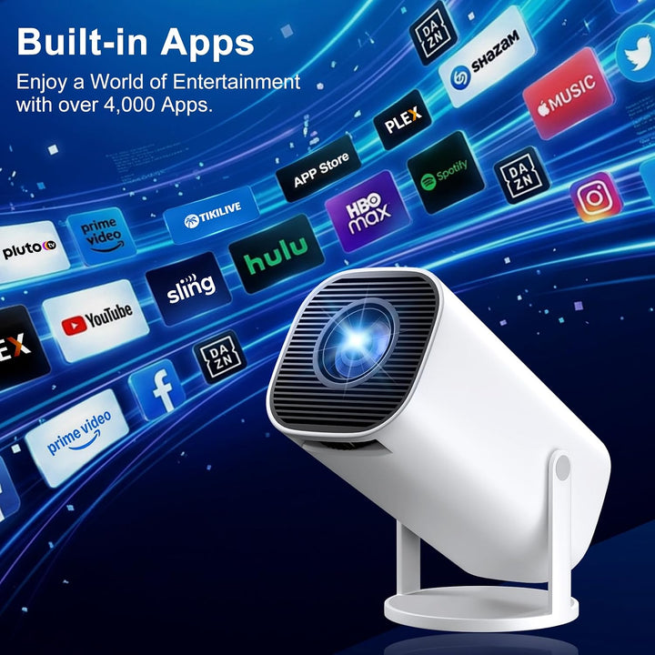 Mini Beamer Unterstützt 4K 1080P, Tragbarer Projektor mit WiFi 6 BT 5.4, Automatische Trapezkorrektu