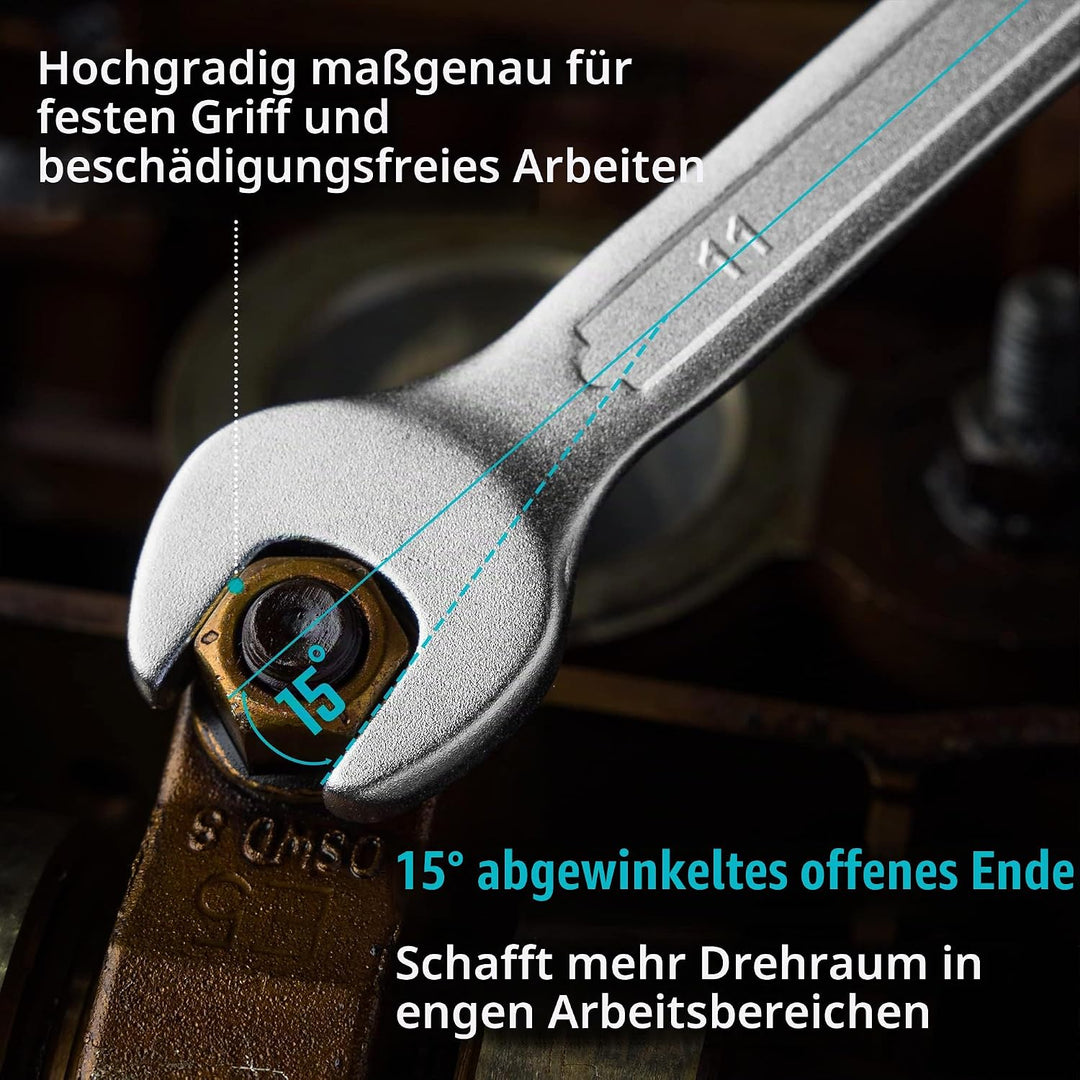 DURATECH Ringmaulschlüssel Set Gabelringschlüssel-Satz, 12-teilig Set, SW 6-22mm, DIN 3113, Chrom-Va