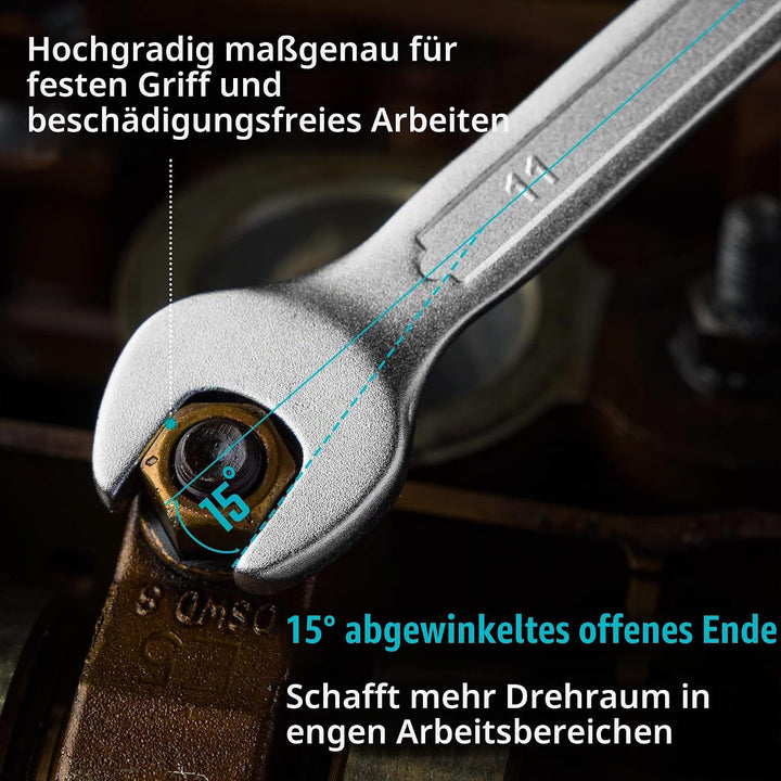 DURATECH Ringmaulschlüssel Set Gabelringschlüssel-Satz, 12-teilig Set, SW 6-22mm, DIN 3113, Chrom-Va