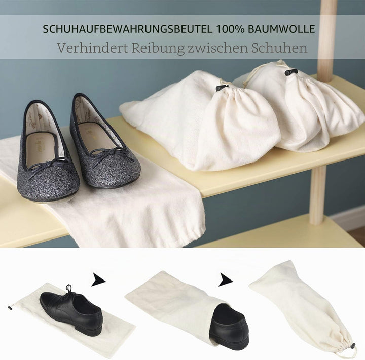 BlesMaller Schuh-Aufbewahrungsbeutel 100% Baumwolle mit Kordelzug für Männer und Frauen für Reisen S