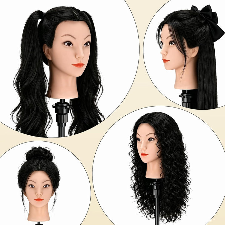 Yofuly 18Inch Trainingsköpfe für Friseure Übungskopf, 100% Echthaar Kosmetik Schaufensterpuppenkopf