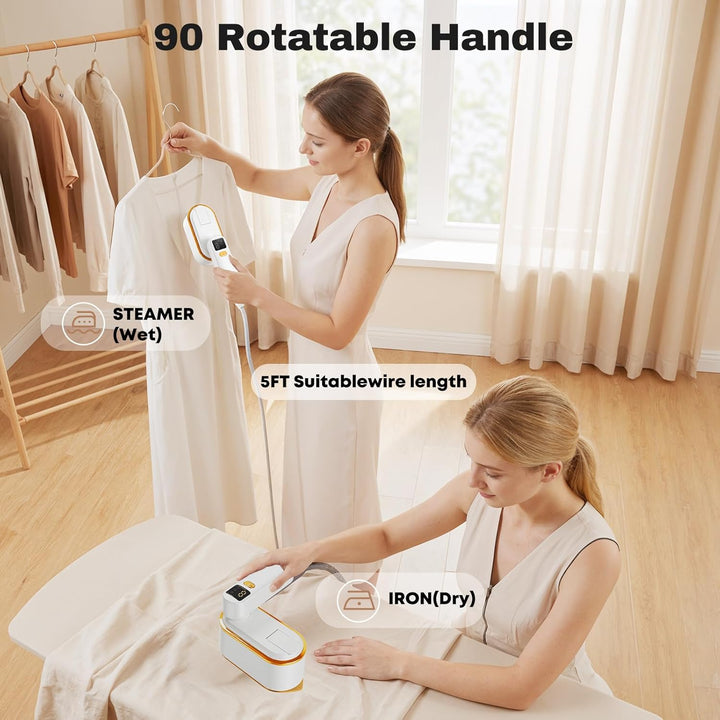 Droyek Portable Travel Steamer for Clothes, 1200W Powerful 2 In 1 Steamer & Iron,10s Fast Heat,4 Mod