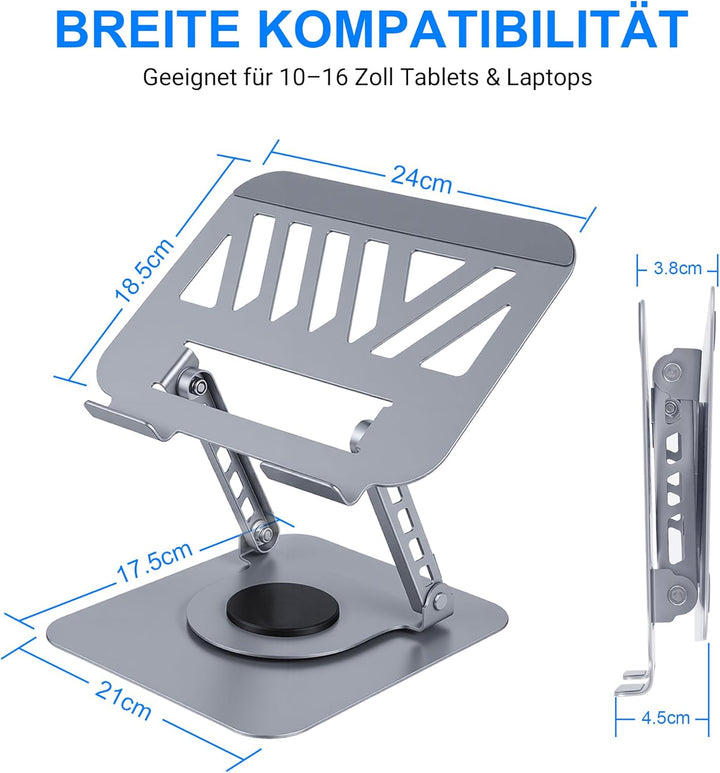 360° Drehbarer Laptopständer höhenverstellbar, ergonomische Laptop Halterung für den Schreibtisch, F
