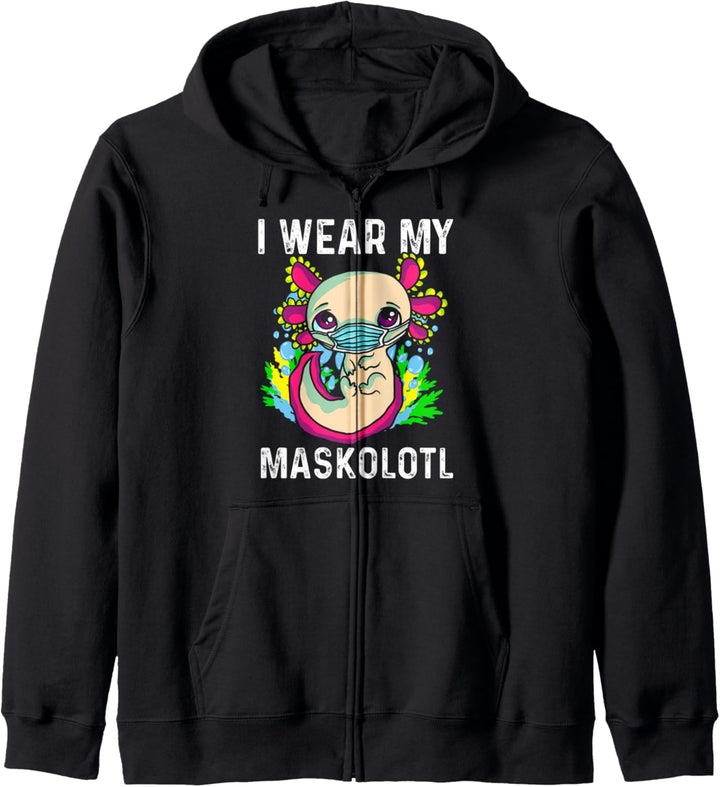 Axolotl Maskolotl Kawaii niedlich lustig tragende Maske Kapuzenjacke