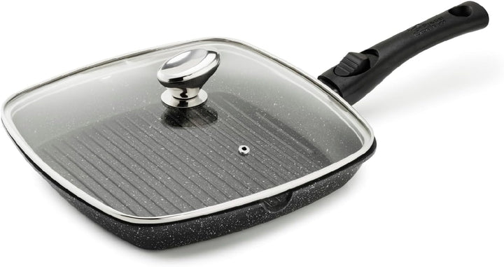 Pradel Excellence, PCUI001022, Grillpfanne aus Aluminiumguss 28x28cm, Deckel aus Glas, Antihaftbesch